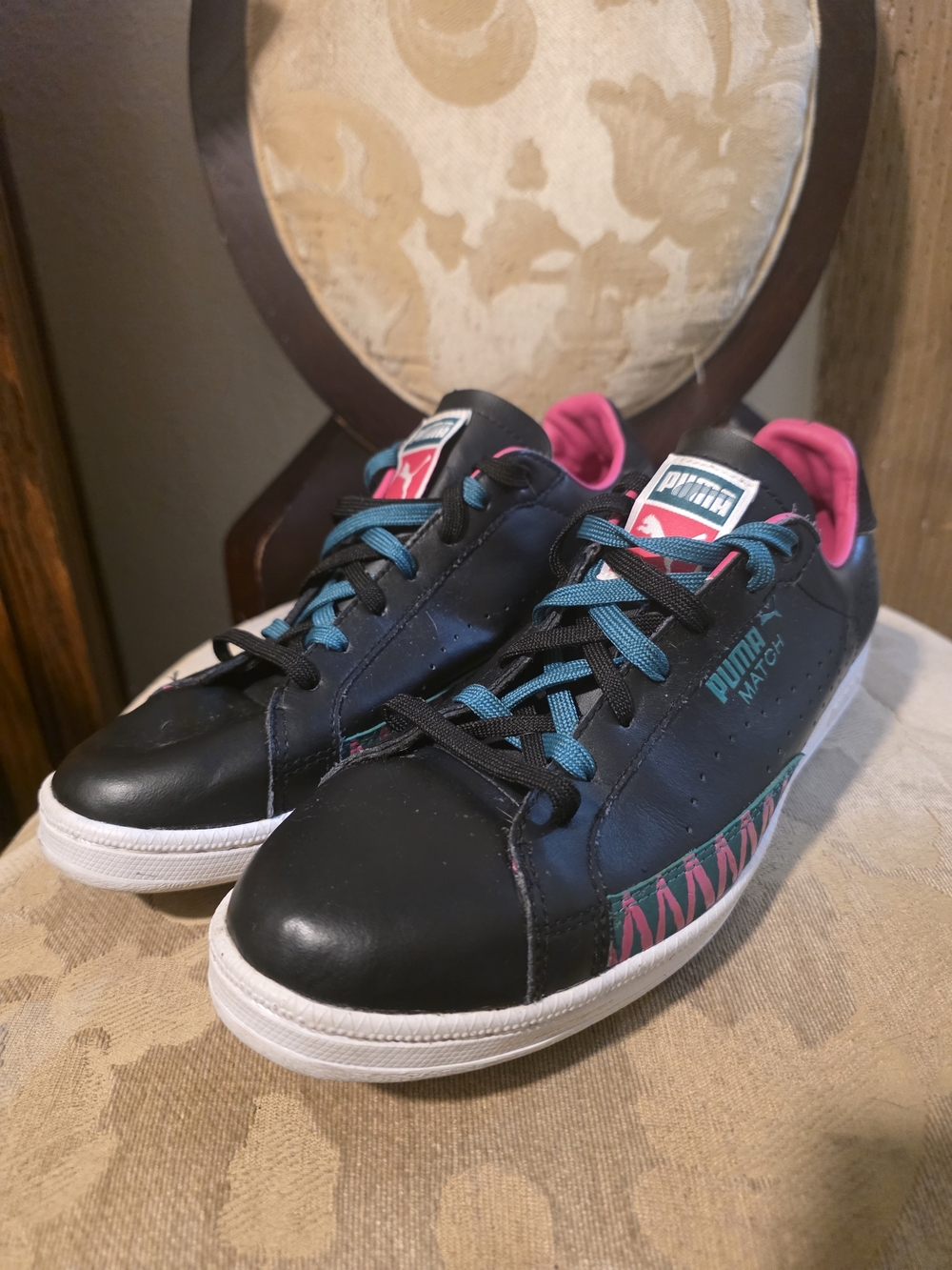 Puma Kids Black Sneakers with Pink & Teal Accents